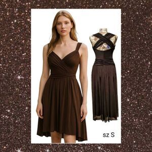 Formal Brown Satin Cocktail Party Hi Lo Dress
